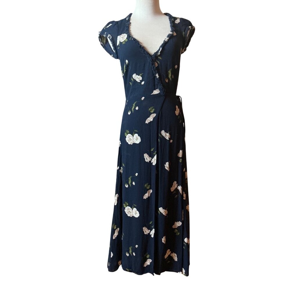 Reformation Navy Floral Midi Dress Wrap Style Feminine Romantic Size